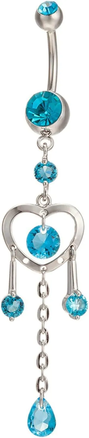 Stainless Steel Navel Rings for Women, CZ Sexy Navel Rings for Women Heart Shape Silver Belly Rings