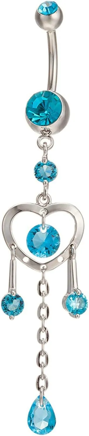 Stainless Steel Navel Rings for Women, CZ Sexy Navel Rings for Women Heart Shape Silver Belly Rings