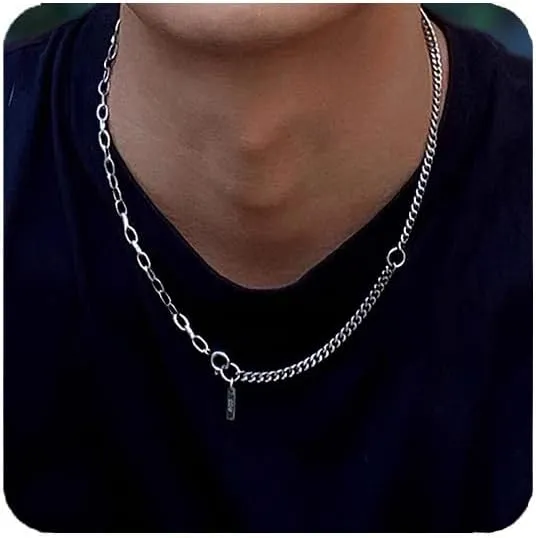 Stainless Steel Pendant Necklaces for Men, Silver Choker Y Jewelry Paperclip Paper-clip Link Chain Necklace Adjustable Charm 22" Women Trendy Cuba Metal Pendant Necklace For Gift