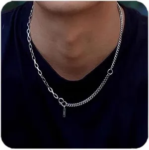 Stainless Steel Pendant Necklaces for Men, Silver Choker Y Jewelry Paperclip Paper-clip Link Chain Necklace Adjustable Charm 22" Women Trendy Cuba Metal Pendant Necklace For Gift