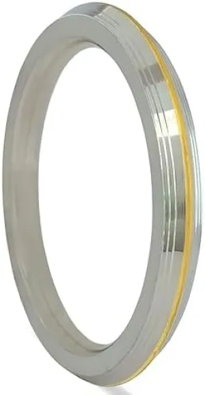 Stainless Steel Punjabi Sikh Gents Heavy Kada Bangle Bracelet With Stylish Gold Brass Line For Men