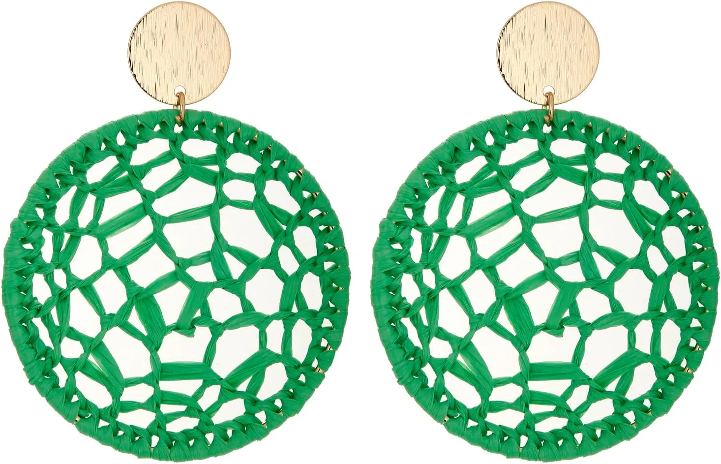 Statement Raffia Round Earrings, Handwoven Dream Catcher Earrings Bohemian Jewelry for Women