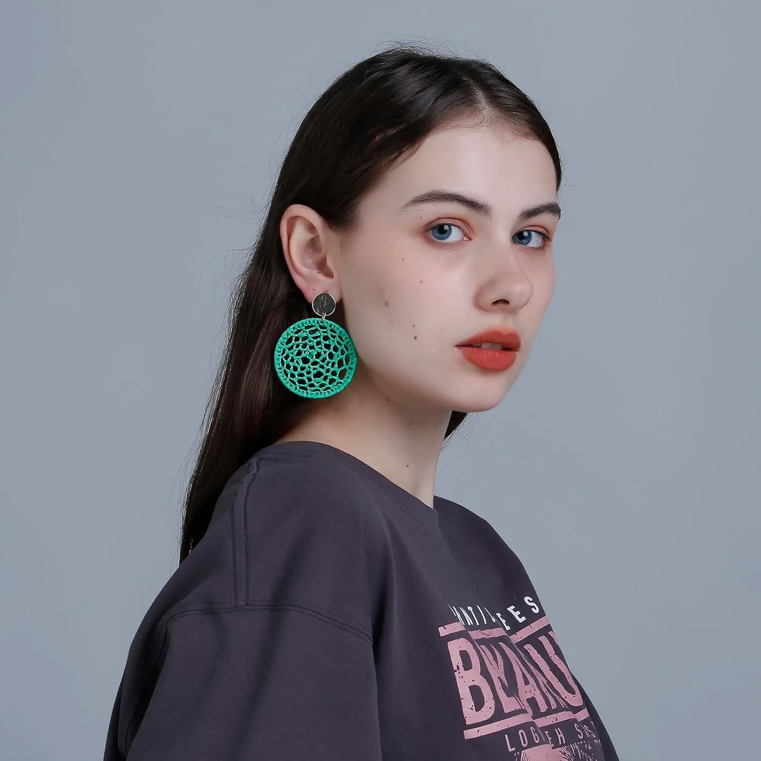 Statement Raffia Round Earrings, Handwoven Dream Catcher Earrings Bohemian Jewelry for Women