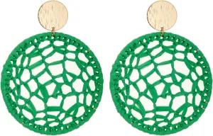 Statement Raffia Round Earrings, Handwoven Dream Catcher Earrings Bohemian Jewelry for Women