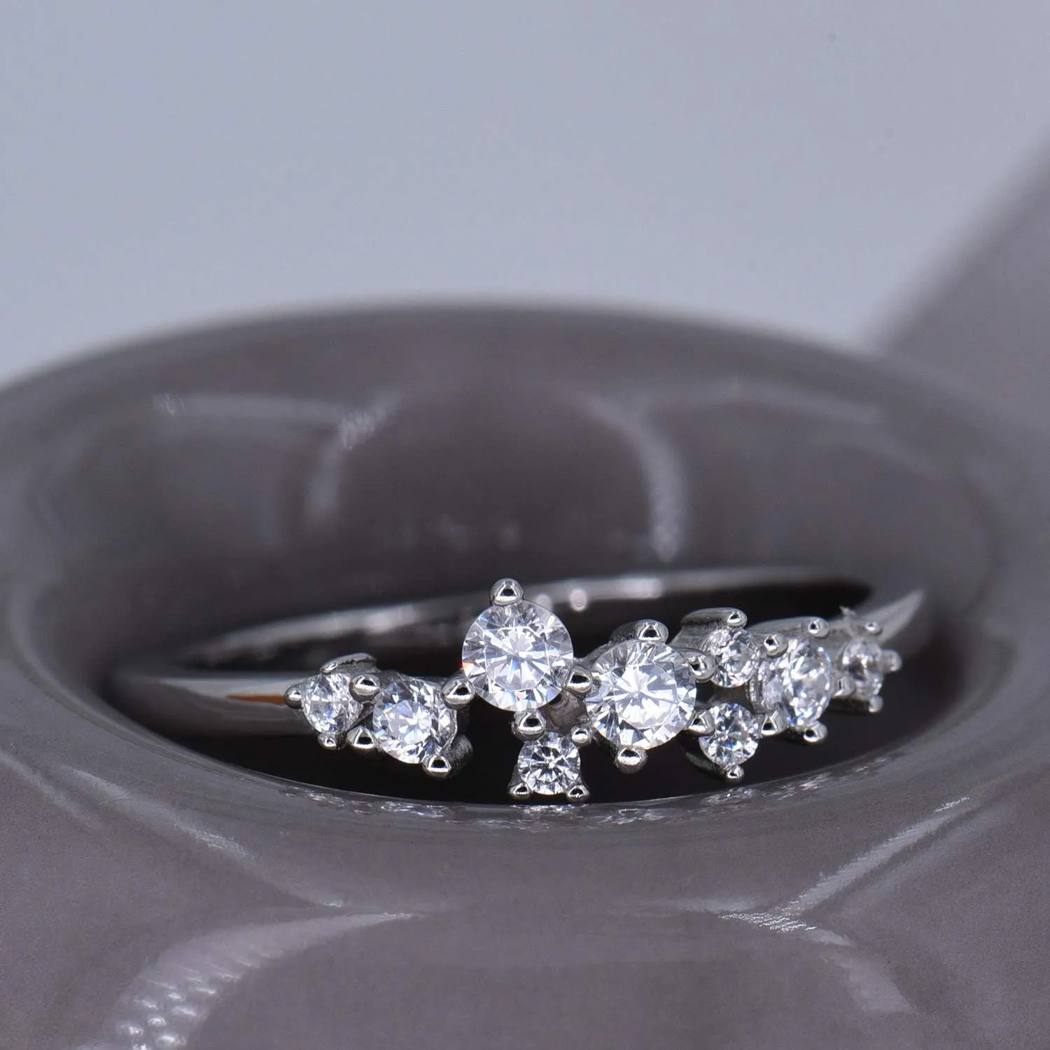Sterling Silver & Cubic Zirconia Cluster Ring Unique Stackable Ring