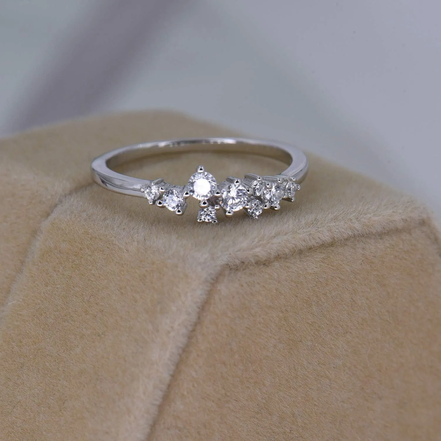 Sterling Silver & Cubic Zirconia Cluster Ring Unique Stackable Ring