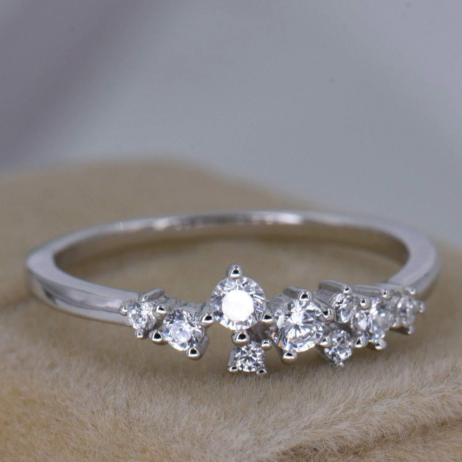Sterling Silver & Cubic Zirconia Cluster Ring Unique Stackable Ring