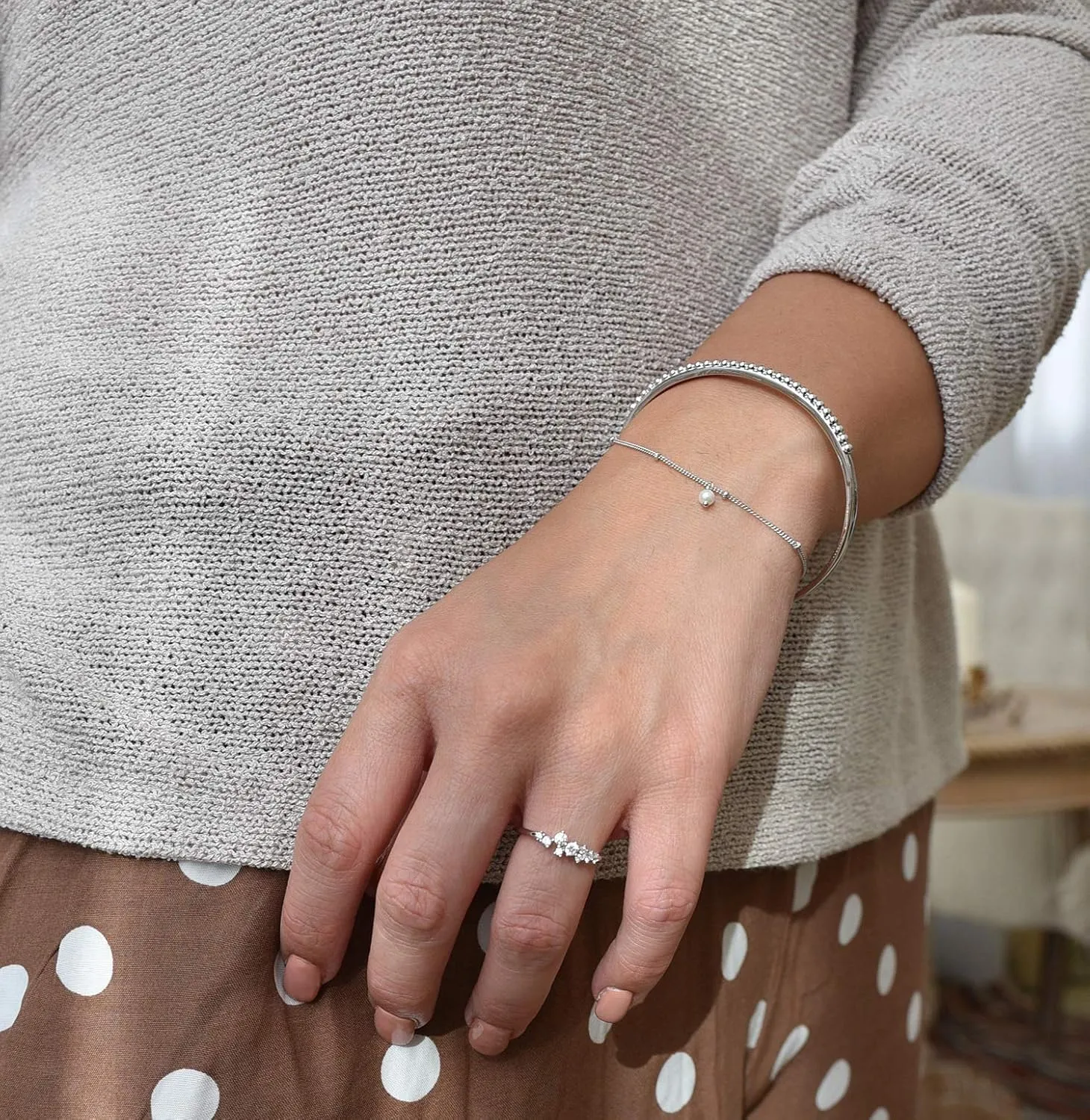Sterling Silver & Cubic Zirconia Cluster Ring Unique Stackable Ring
