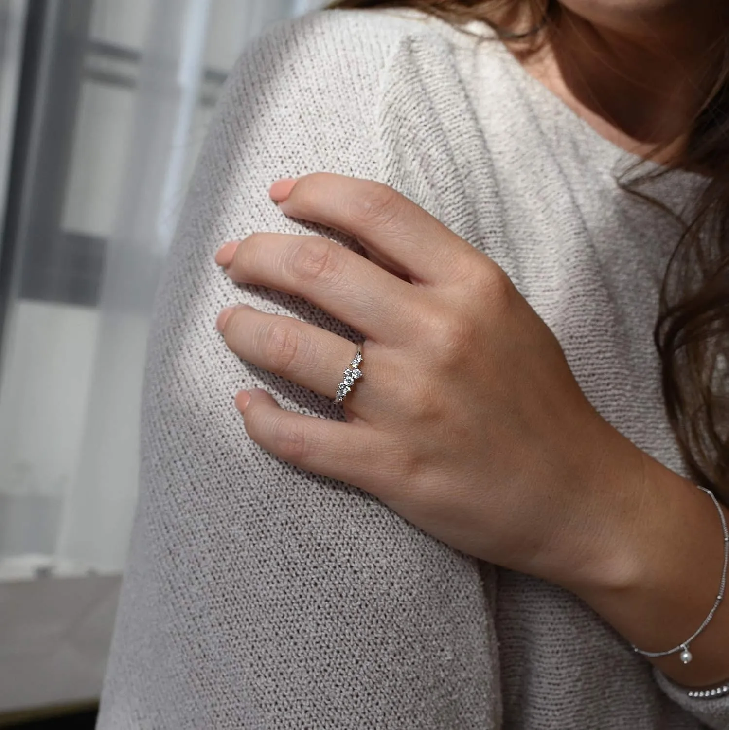 Sterling Silver & Cubic Zirconia Cluster Ring Unique Stackable Ring