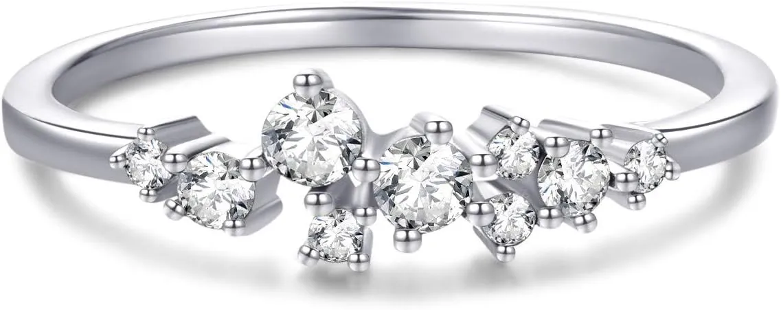 Sterling Silver & Cubic Zirconia Cluster Ring Unique Stackable Ring