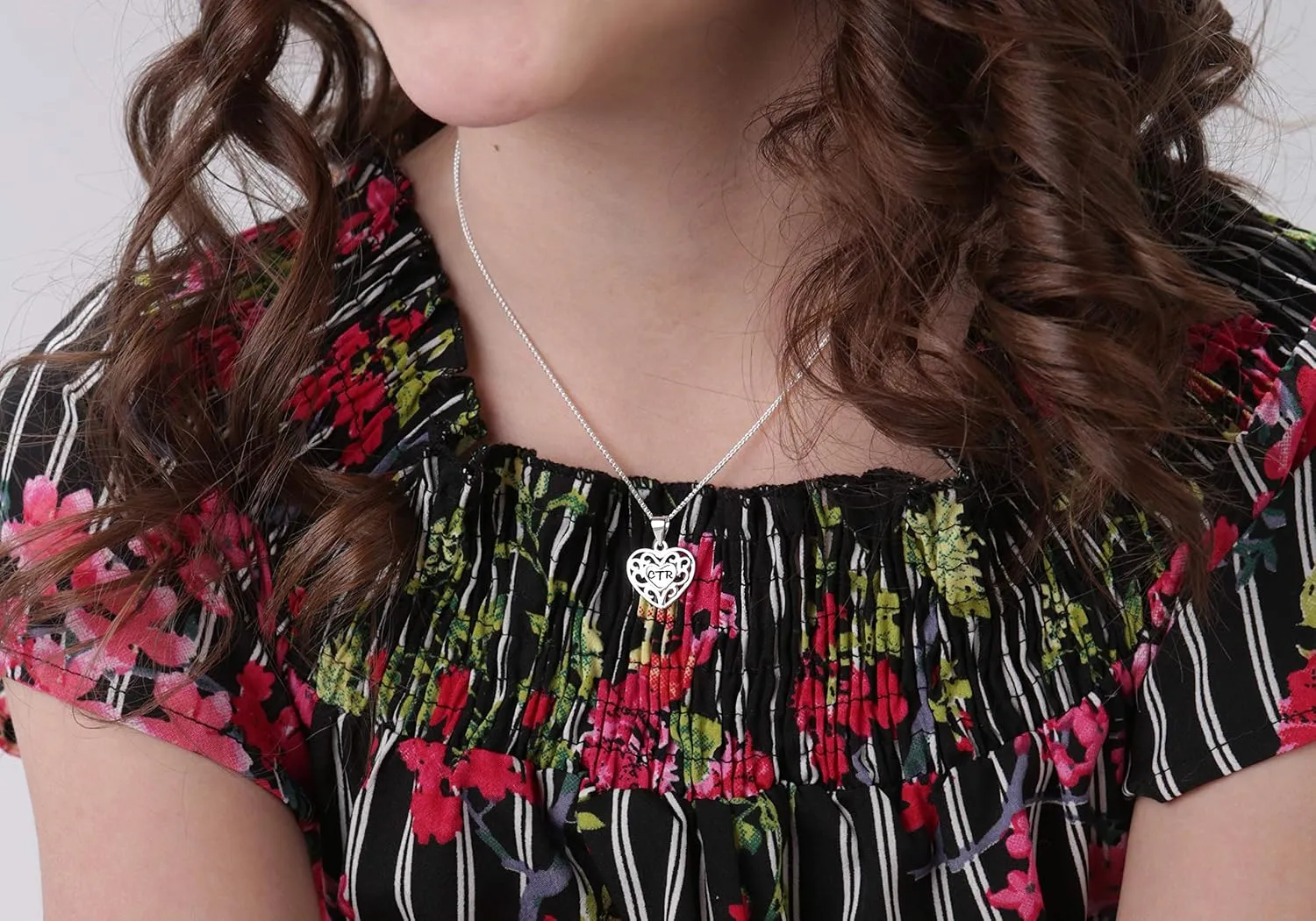 Sterling Silver CTR Heart Necklace for Girls Baptism
