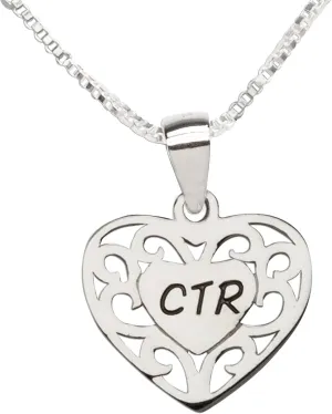 Sterling Silver CTR Heart Necklace for Girls Baptism
