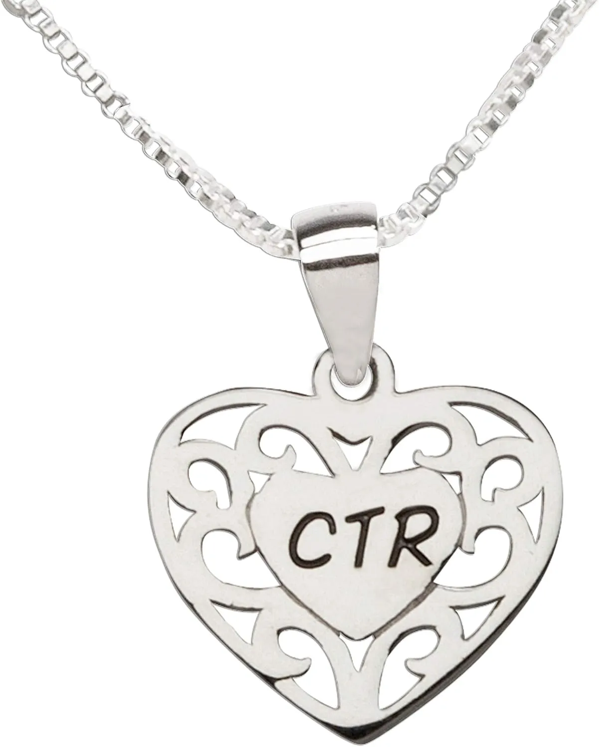 Sterling Silver CTR Heart Necklace for Girls Baptism