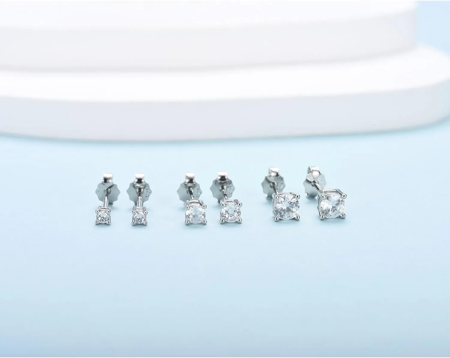Sterling Silver Cubic Zirconia Stud Earrings for Women Men, 3 Pairs Hypoallergenic Small Tiny Stud Earring Set (Diameter 2/3/4mm)