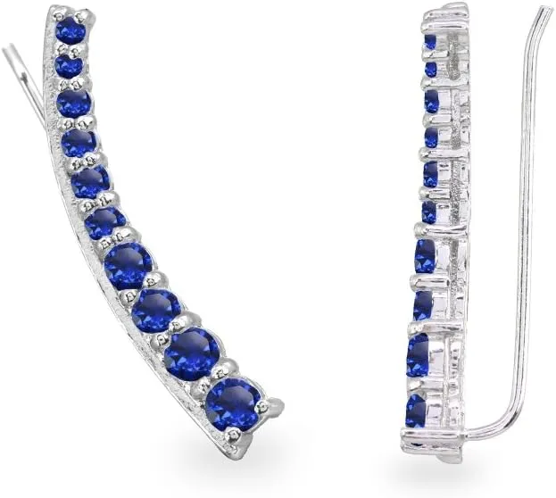 Sterling Silver Genuine, Simulated or Created Gemstone Round Graduated Climber Crawler Earrings