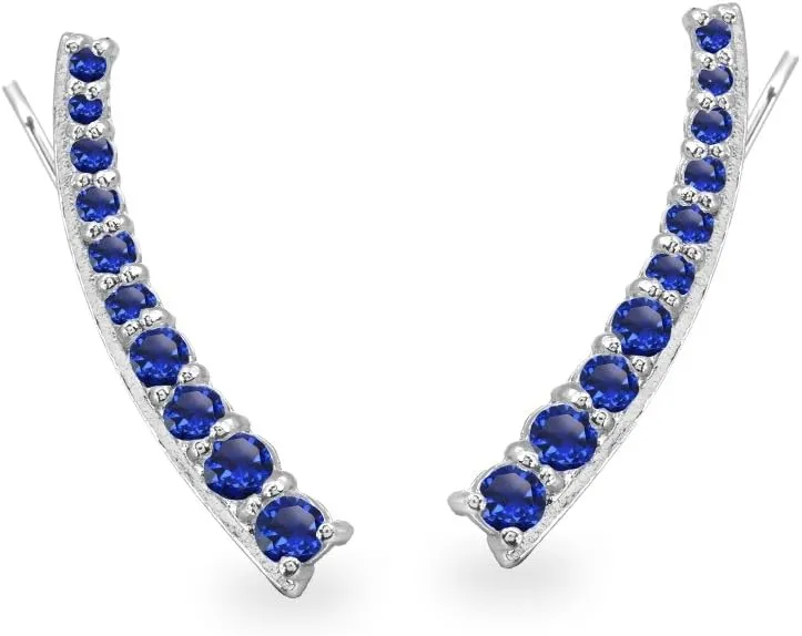Sterling Silver Genuine, Simulated or Created Gemstone Round Graduated Climber Crawler Earrings