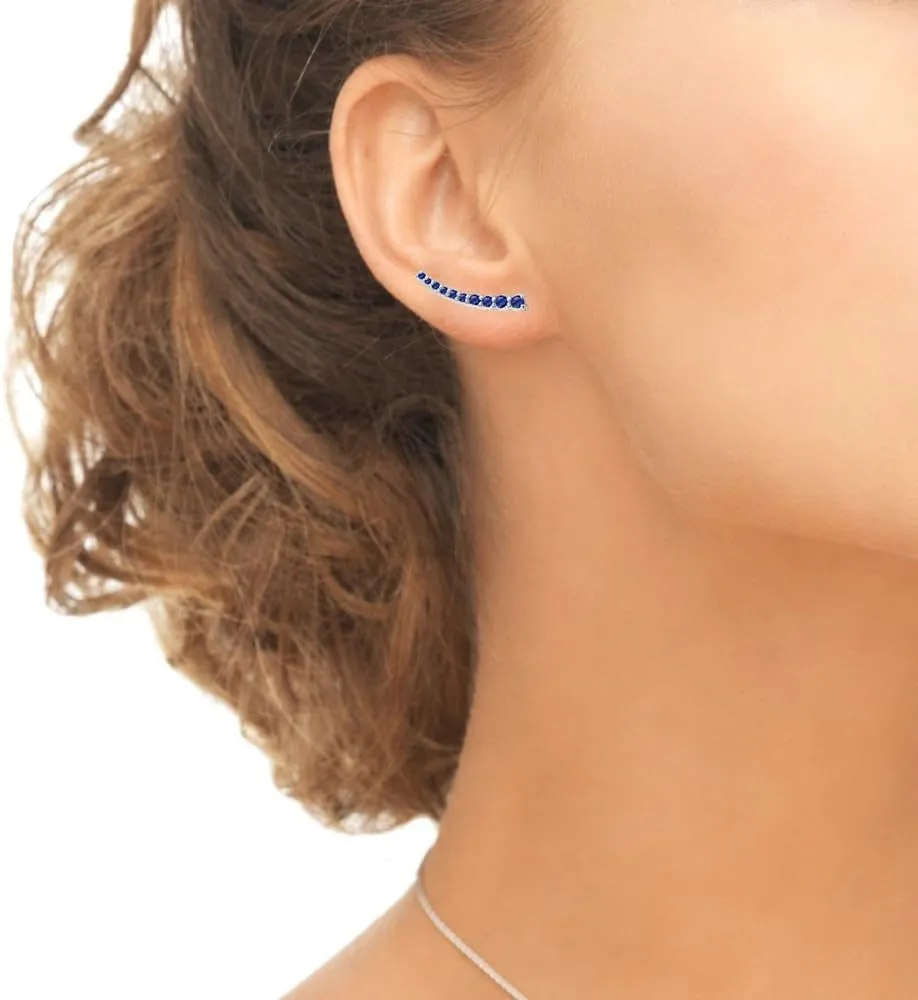Sterling Silver Genuine, Simulated or Created Gemstone Round Graduated Climber Crawler Earrings