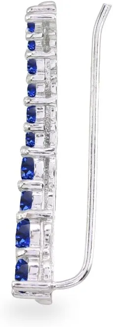 Sterling Silver Genuine, Simulated or Created Gemstone Round Graduated Climber Crawler Earrings