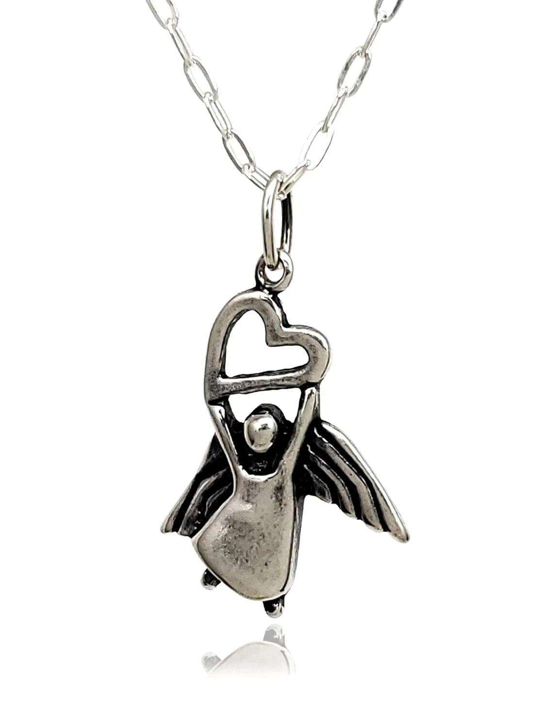 Sterling Silver Guardian Angel Divine Protection Charm Necklace, 18"