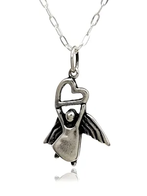 Sterling Silver Guardian Angel Divine Protection Charm Necklace, 18"