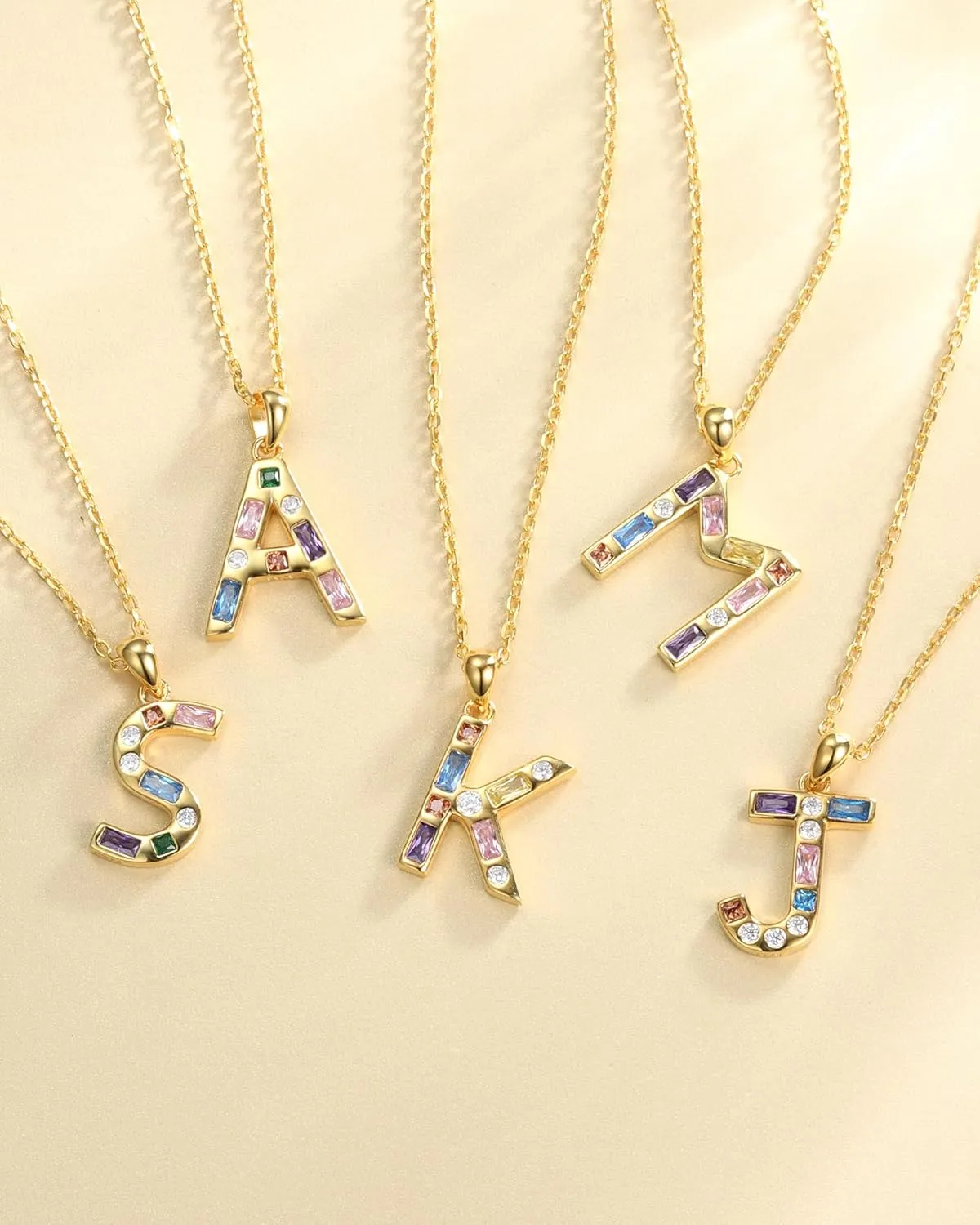 Sterling-Silver Initial-Letters Necklaces for Women Teen-Girl - 18K Gold Plated Initials Pendant Necklace with 5A Cubic Zirconia Mother's Day Birthday Jewelry Gift for Mom and Daughter