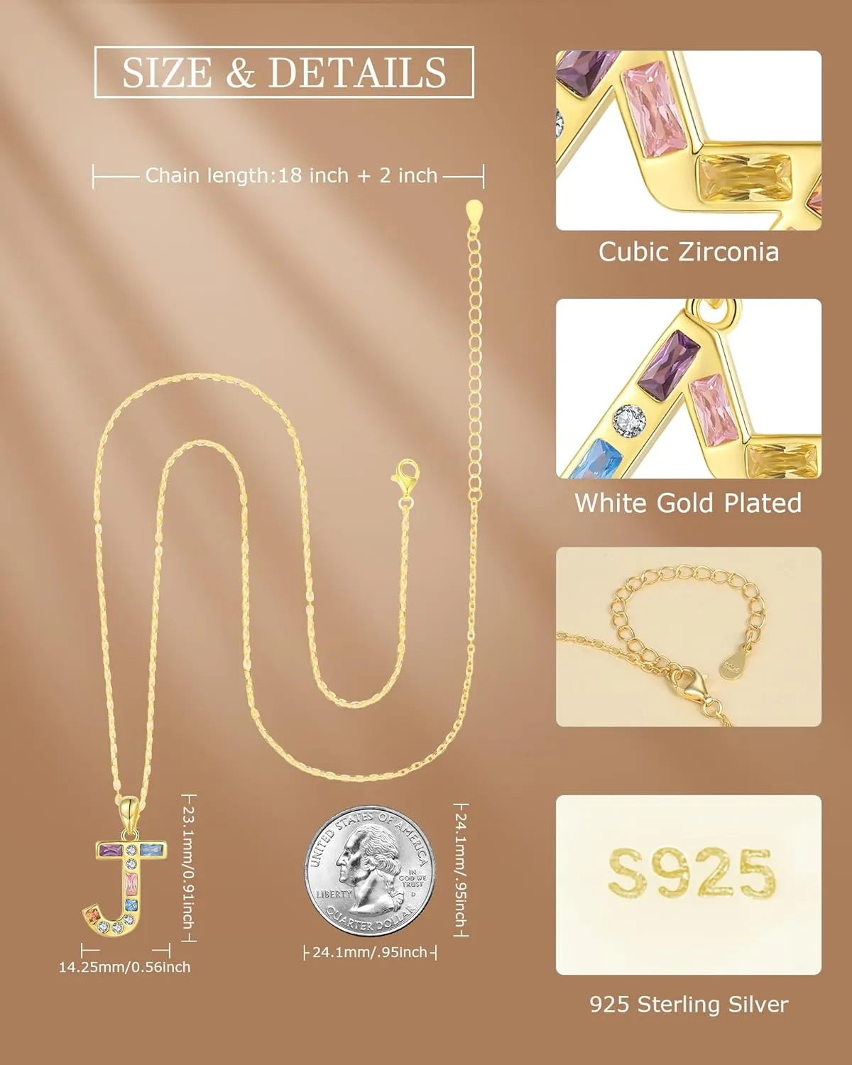 Sterling-Silver Initial-Letters Necklaces for Women Teen-Girl - 18K Gold Plated Initials Pendant Necklace with 5A Cubic Zirconia Mother's Day Birthday Jewelry Gift for Mom and Daughter