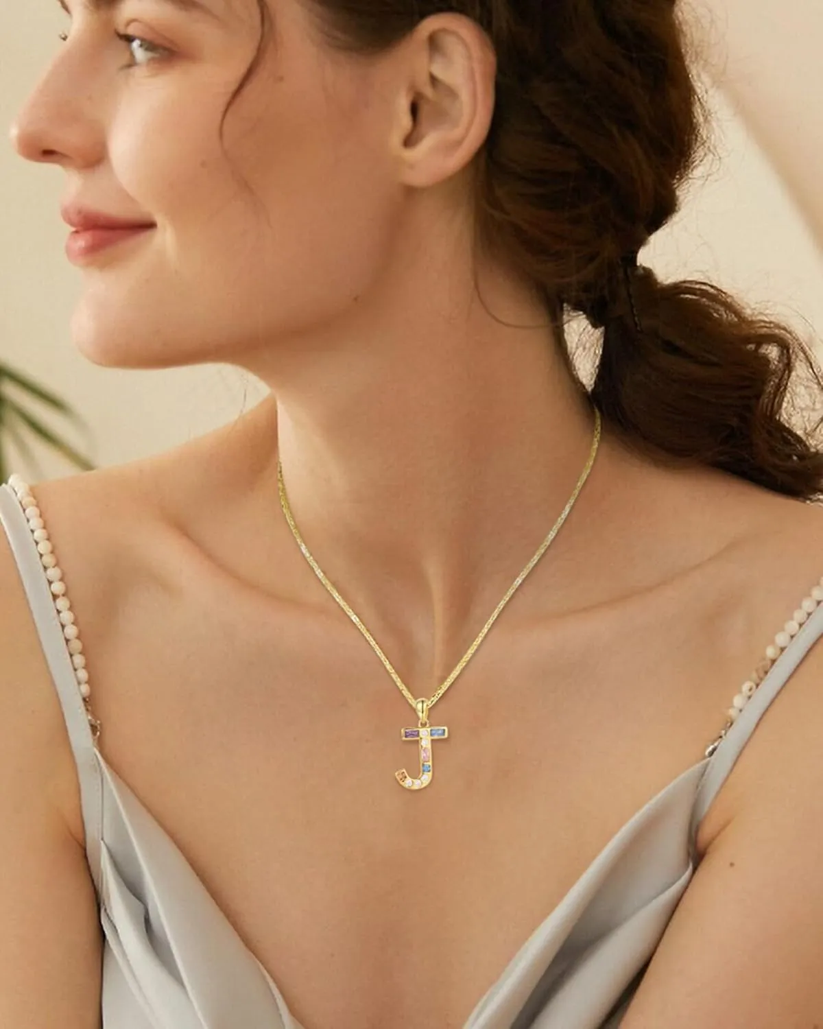 Sterling-Silver Initial-Letters Necklaces for Women Teen-Girl - 18K Gold Plated Initials Pendant Necklace with 5A Cubic Zirconia Mother's Day Birthday Jewelry Gift for Mom and Daughter
