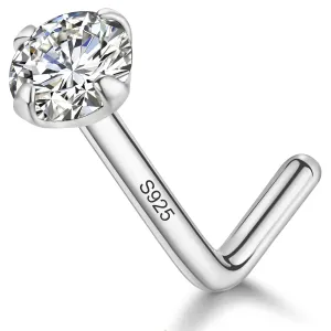 Sterling Silver Nose Rings Studs for Women Men 18g 20g 22g 24g L Shaped Nose Stud Nose Piercing Jewelry (2mm CZ, 18 gauge)