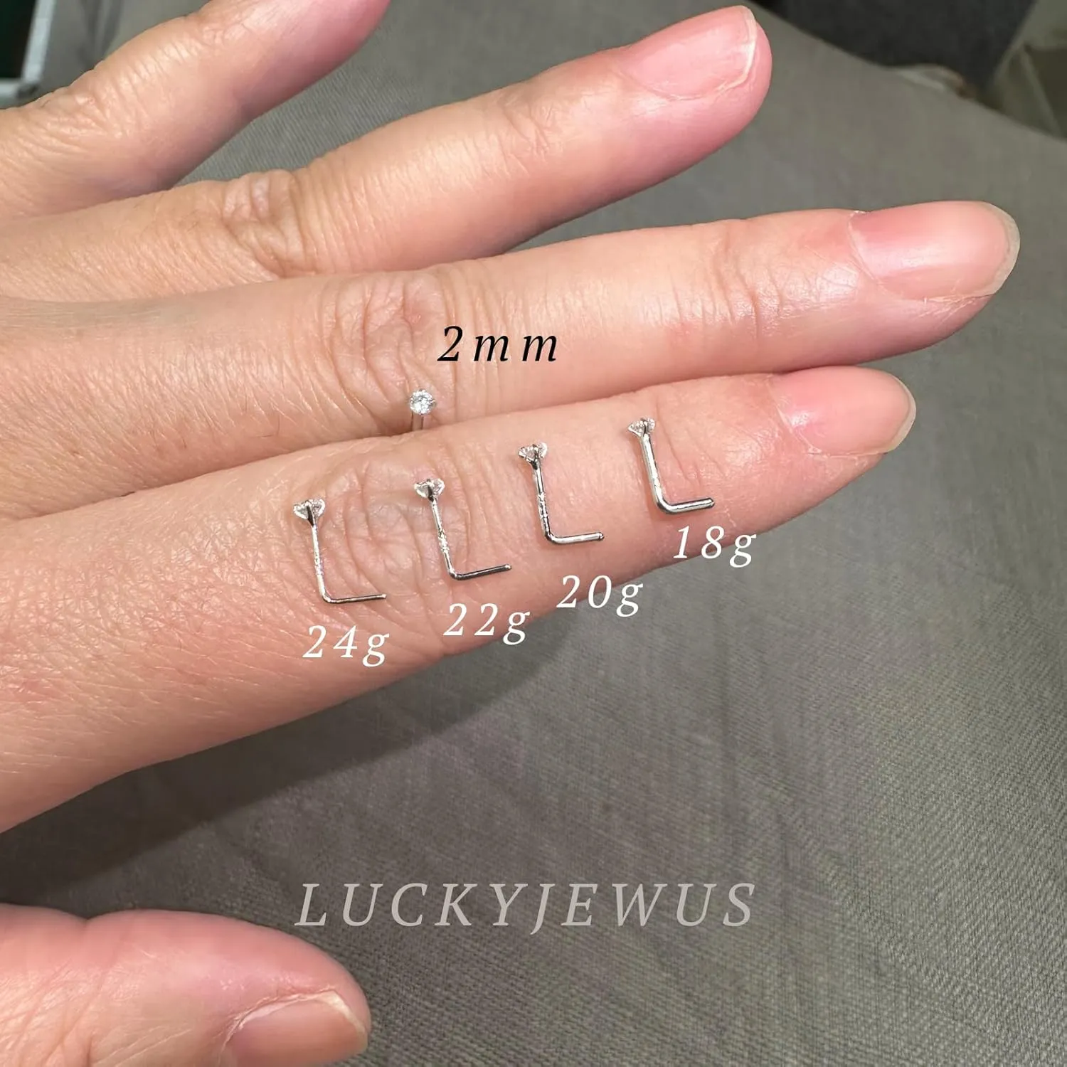 Sterling Silver Nose Rings Studs for Women Men 18g 20g 22g 24g L Shaped Nose Stud Nose Piercing Jewelry (2mm CZ, 20 gauge)