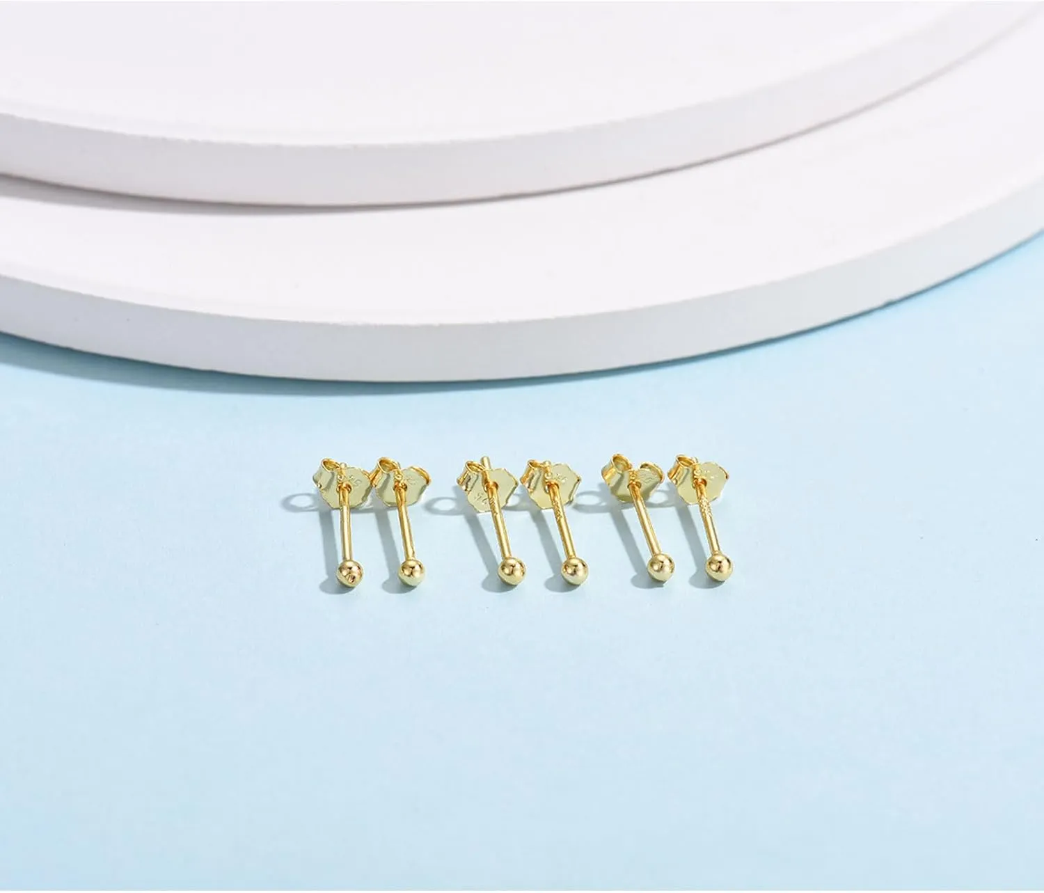 Sterling Silver Round Ball Stud Earrings for Women Men, 3 Pairs Hypoallergenic Small Tiny Stud Earring Set (Diameter 2/3/4mm)