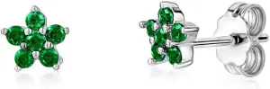 Sterling Silver Small Flower Stud Earrings for Women and Girls Simulated Birthstones 6mm