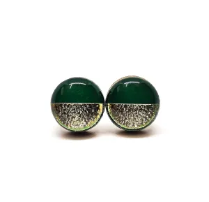 Stud Earring Set, Forest Green and Gold Two Toned with Faux Hammered Metal, 10 mm, Studs Women Girls Men, Stainless Steel Posts for Sensitive Ears