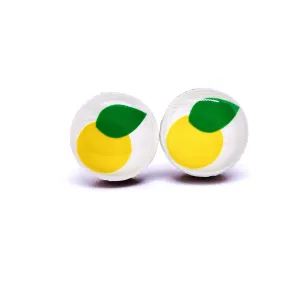 Stud Earrings, Citrus Lemon, 10 mm, Handmade, Studs for Women Girls Men Stainless Steel Posts for Sensitive Ears