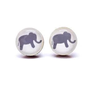 Stud Earrings, Elephant, 10 mm, Handmade, Studs for Women Girls Men, Stainless Steel Posts for Sensitive Ears