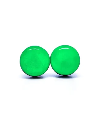 Stud Earrings, Lime Green 10 mm Round Studs for Women Men Girls, Handmade, Stainless Steel Posts for Sensitive Ears, Color Dot