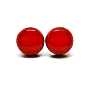 Stud Earrings, Lipstick Red, 10 mm, Round Studs for Women Girls Men, Handmade Stainless Steel Posts for Sensitive Ears, Color Dot