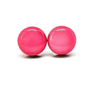 Stud Earrings, Rouge Pink 10 mm Round Studs for Women Girls Men, Handmade Stainless Steel Posts for Sensitive Ears, Color Dot