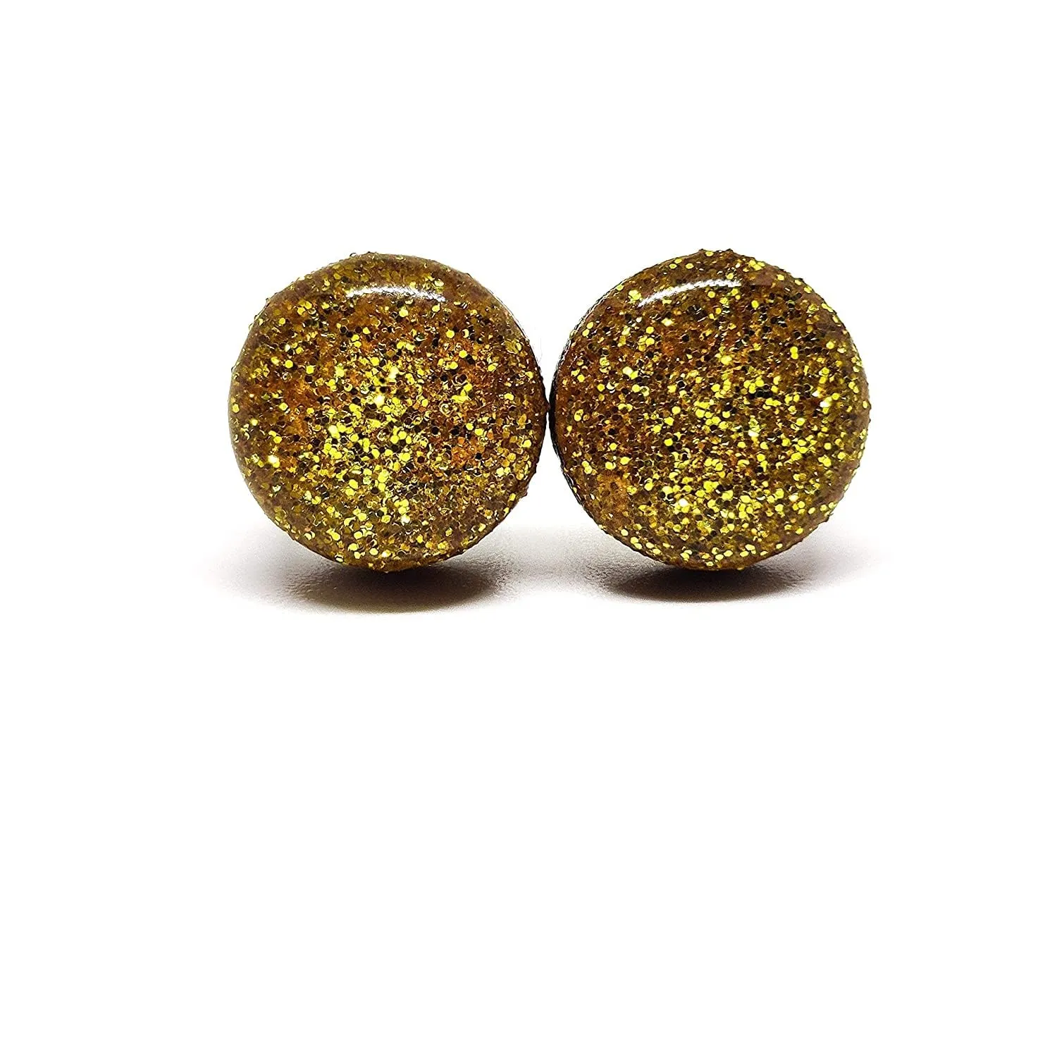 Stud Earrings Set, Gold Sparkle,10 mm, Round Studs for Women Girls Men, Handmade, Stainless Steel Posts for Sensitive Ears, Lightweight Color Dot earrings by Candi Cove Designs