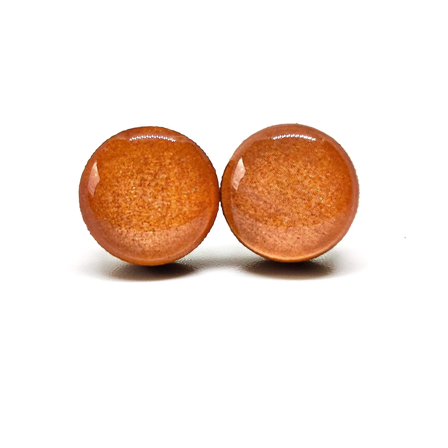 Stud Earrings Set, Rose Gold Shimmer, 10 mm, Round Studs for Women Girls Men, Handmade, Stainless Steel Posts for Sensitive Ears, Lightweight Color Dot earrings by Candi Cove Designs