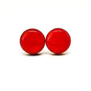Stud Earrings Set, Rose Red, 10 mm, Round Studs for Women Girls Men, Handmade, Stainless Steel Posts for Sensitive Ears, Lightweight Color Dot earrings by Candi Cove Designs