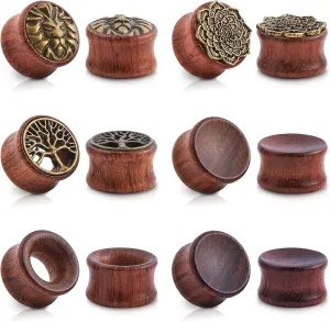 Stuppendux 6Pairs 00G-3/4 Natural Organic Wood Hollow Double Flared Flesh Ear Gauges Plugs Tunnels Ear Expander