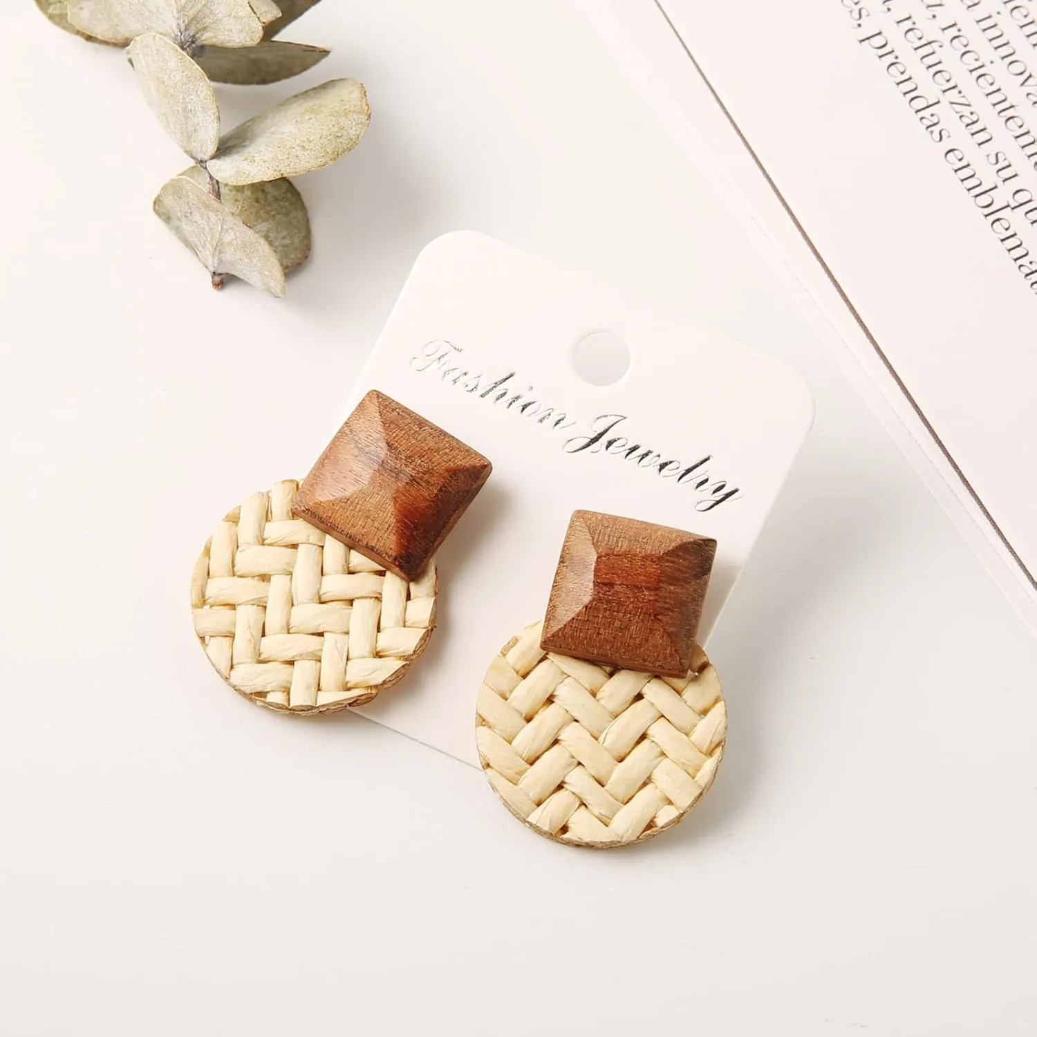 STWTR Women's Natural Wood Earrings Variety of Fashion Earrings Love Minimalist Retro Earring Set Natural Wood Hollow Round Earrings Arc