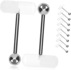 Stylish 10-pack Tongue Rings Oval Shaped Nails Steel for Parties Everyday Acrylic Material Vibrant Colors