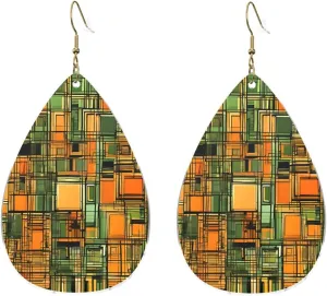 Stylish Drop-Shaped Acrylic Earrings Lightweight Printed Teardrop Dangle Earrings for Women (African Ethnic Pattern)