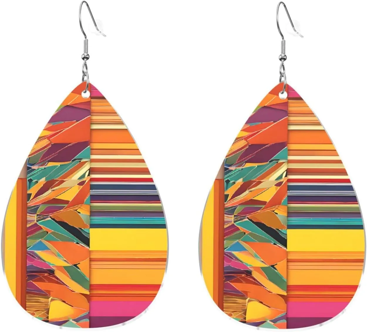 Stylish Drop-Shaped Acrylic Earrings Lightweight Printed Teardrop Dangle Earrings for Women (African National Pattern)