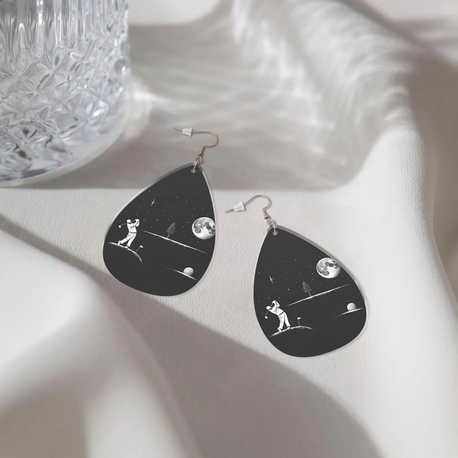 Stylish Drop-Shaped Acrylic Earrings Lightweight Printed Teardrop Dangle Earrings for Women (Astronaut Galaxy Trippy)