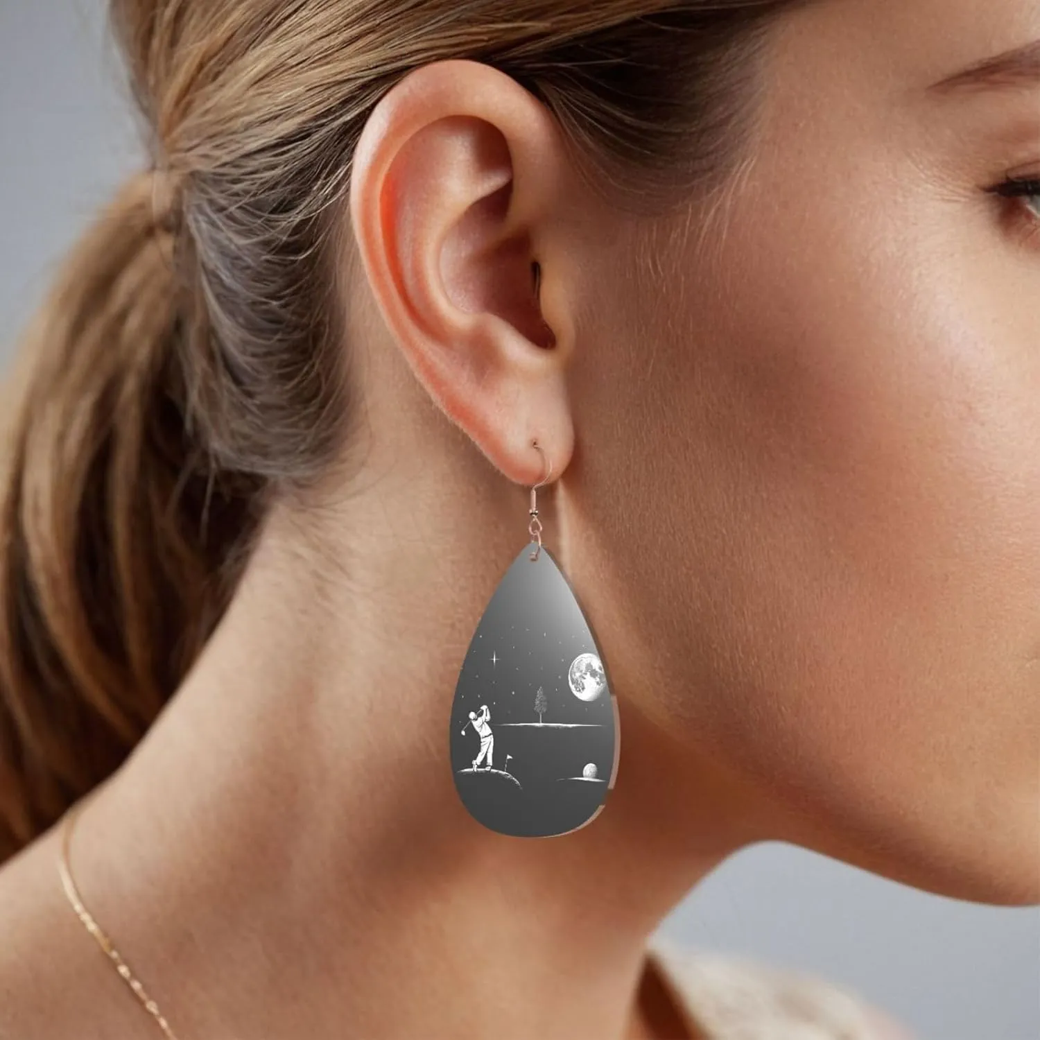 Stylish Drop-Shaped Acrylic Earrings Lightweight Printed Teardrop Dangle Earrings for Women (Astronaut Galaxy Trippy)