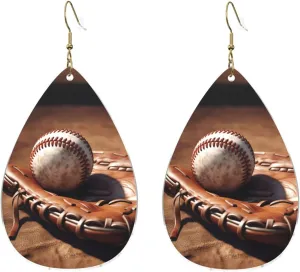 Stylish Drop-Shaped Acrylic Earrings Lightweight Printed Teardrop Dangle Earrings for Women (Baseball and Glove)