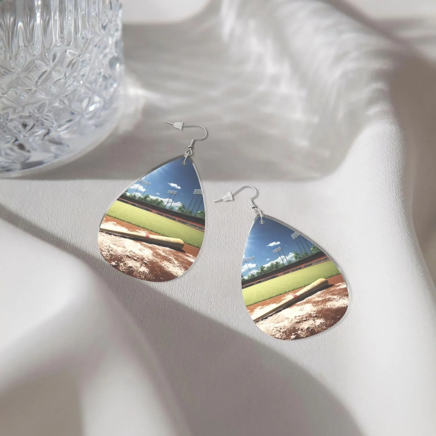 Stylish Drop-Shaped Acrylic Earrings Lightweight Printed Teardrop Dangle Earrings for Women (Baseball Sports Field)