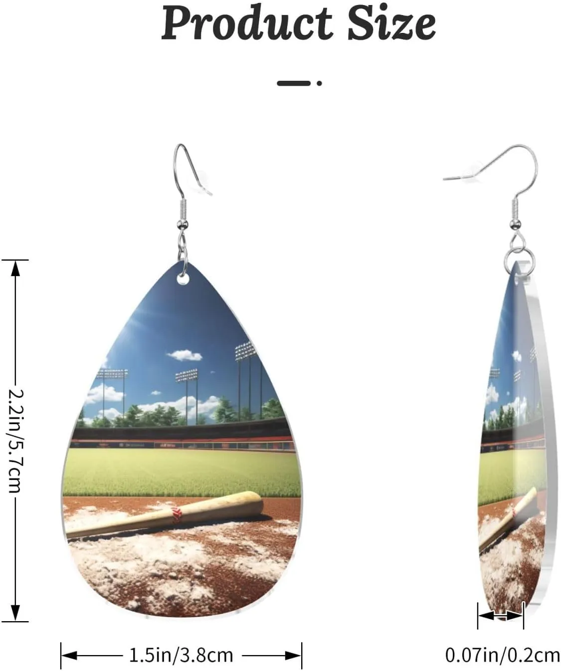 Stylish Drop-Shaped Acrylic Earrings Lightweight Printed Teardrop Dangle Earrings for Women (Baseball Sports Field)